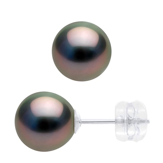 Earrings - White Gold 375 - Real Cultured Tahiti Pearls Round 8-9 mm