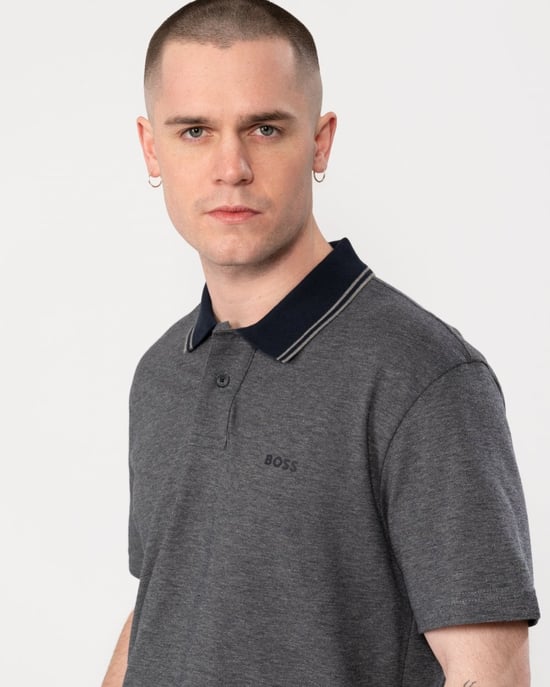 BOSS Orange Oxford New Mens Contrast Collar Short Sleeve Polo Shirt - Image 2
