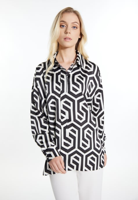 Dreimaster Hemdbluse Damen schwarz-wollweiß - Image 3