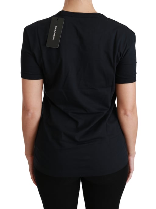 Dolce & Gabbana Damen Blau Amore Patch Rundhals Baumwoll T-Shirt - Image 5