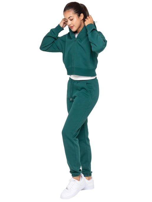 Enzo | Womens Crop Zip Hoodie - Dark Green