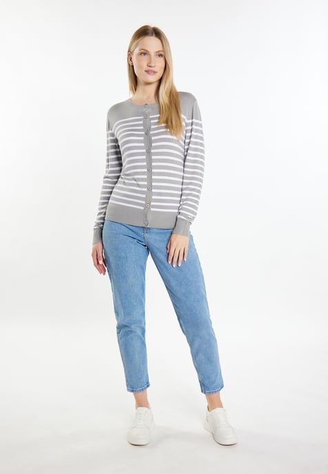 Dreimaster Strickjacke Damen Grau Weiss - Image 2