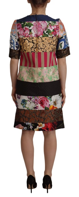 Dolce & Gabbana Multicolor Patschwork Floral Sheath Jacquard Mini-Kleid Damenkleid - Image 2
