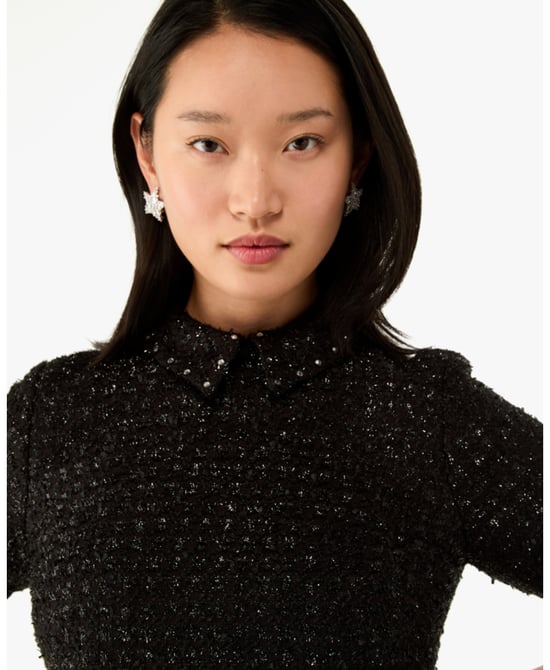 Embellished Collar Holiday Tweed Dress