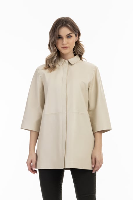 Dreimaster Lederhemd Damen Wollweiß - Image 3