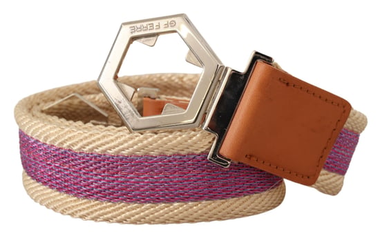 GF Ferre Ceinture pour femme en cuir multicolore avec boucle en forme d'hexagone argenté - Image 2