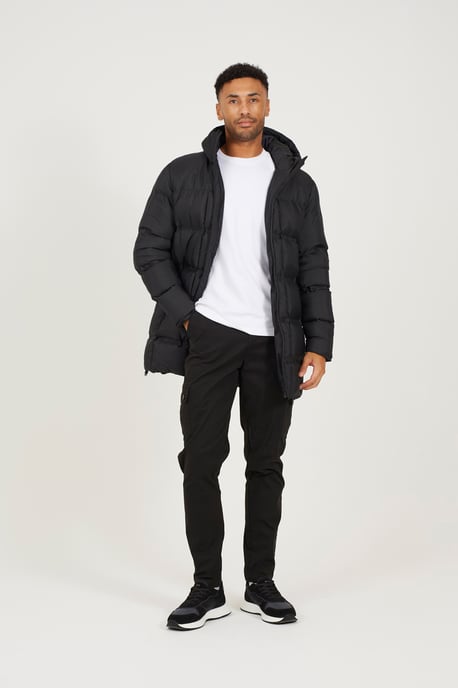 Black Longline Padded Hooded Jacket