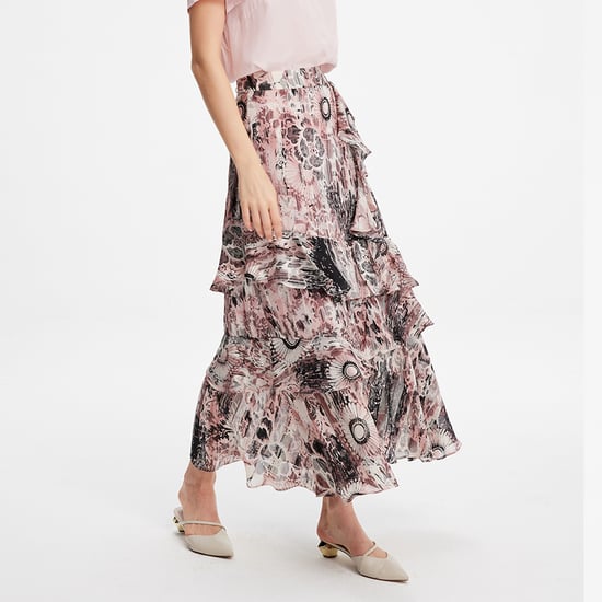 Langer Chiffon-Rock mit Rüschen und Blumendruck - Image 3