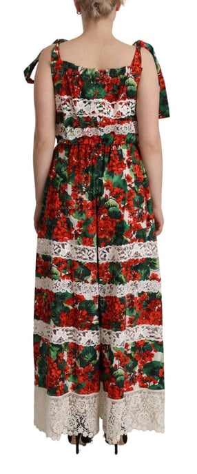 Dolce & Gabbana Mehrfarbiges Geranium-Print Spitzen-Langes Maxi-Kleid für Damen - Image 3