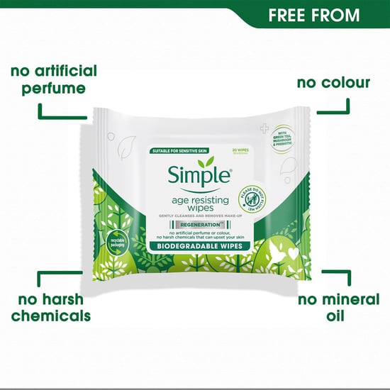 Simple Regeneration Age-Resisting Cleansing Wipes with Green Tea Goodness, 3Pack