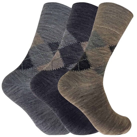 Sock Snob 3 paires homme mince sans elastique chaussettes laine argyle motif - Brun - Image 1