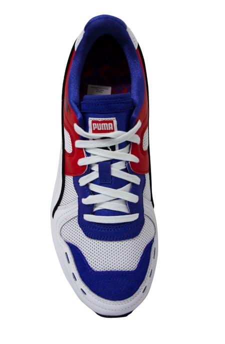 Puma RS-100 Sound White Leather Lace Up Mens Running Trainers 368025 01