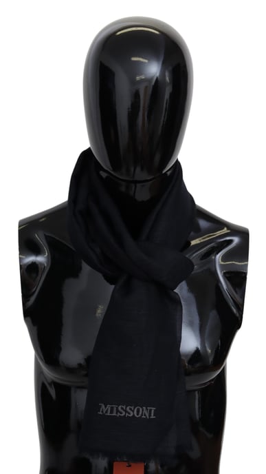 Missoni Echarpe unisexe à franges en laine noire pour hommes, pour envelopper le cou. - Image 1