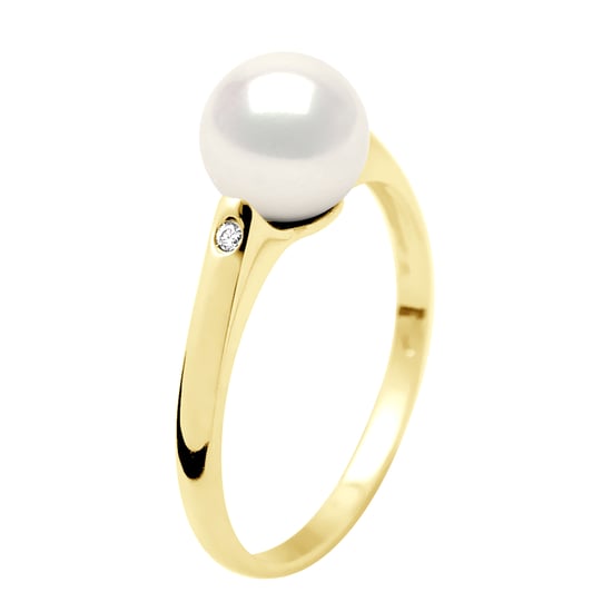 Ring Solitärdiamanten 0,02 cts – echte Süßwasser-Zuchtperle rund 8–9 mm - Image 1