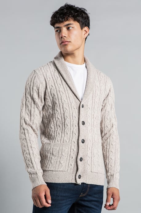 Natural Shawl Neck Cable Knit Cardigan