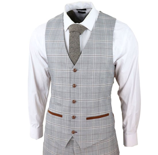 Mens Light Grey 3 Piece Velvet Trims Tailored Fit Suit