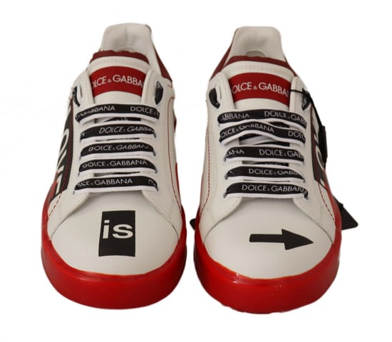 Dolce & Gabbana Women's White Red Portofino Love Print Leather Sneakers Shoes