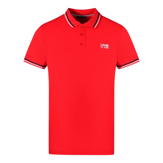 Cavalli Class Zwillings-Spitzenkragen Weißes Logo Rotes Polo-Shirt - Image 1
