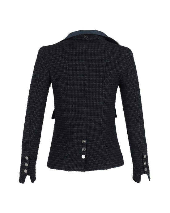 Chanel Boucle-Tweed-Fit-Jacke mit abnehmbarem Kragen aus dunkelblauer Baumwolle - Image 3