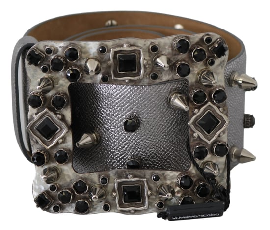 Dolce & Gabbana Ceinture en cuir argenté avec boucle et clou en cristal pour femme. - Image 5