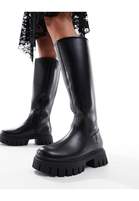 ASOS DESIGN Carter chunky flat knee boots in black