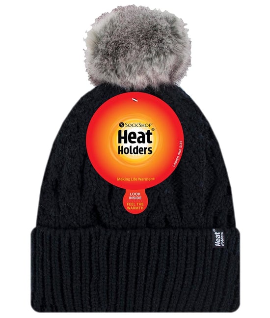 Ladies Ribbed Cuffed Pom Pom Bobble Beanie Mütze mit Fleece-Futter - Image 2