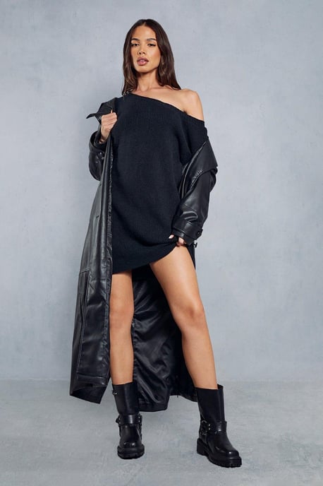 Knitted Oversized Off The Shoulder Jumper Dress