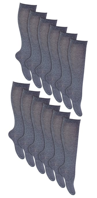 12 Paar Multipack Mädchen Kniestrümpfe | Atmungsaktive lange Baumwolle Schule Socken | Farbe Option - grau, schwarz, weiß, blau - grau - Image 1