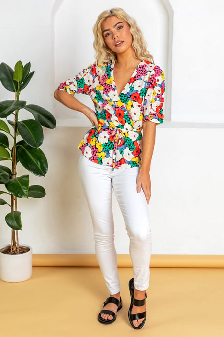 Bold Floral Wrap Top
