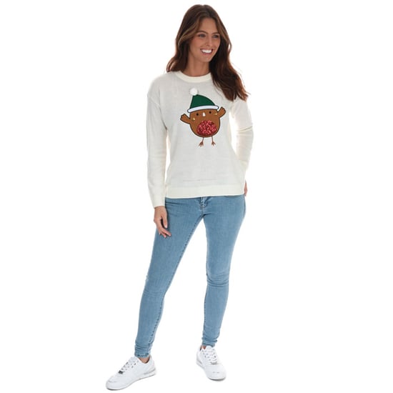 Women's Brave Soul Robin Christmas Jumper in Cream