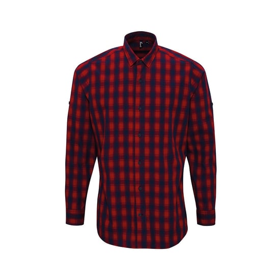 Premier Mens Mulligan Kariertes Langarmhemd aus Baumwolle (Rot/Navy) - Image 1