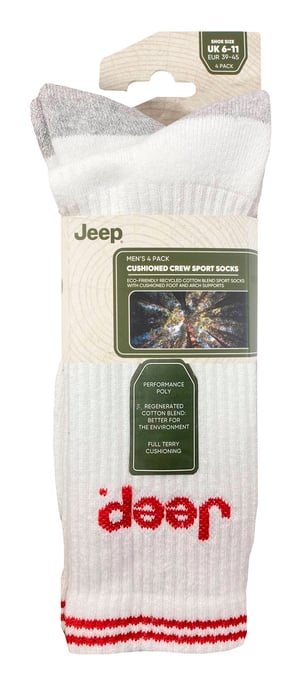 Herren Sport Crew Socken | Jeep | 4er Pack Baumwolle Laufsocken mit verstärkter Ferse und Spitze - Weiß - Image 2