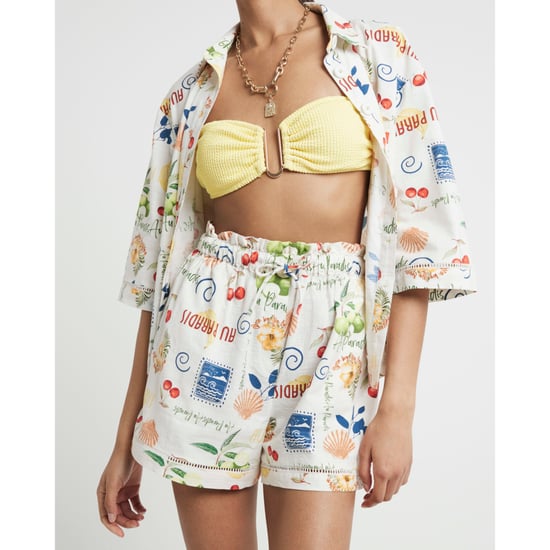River Island Womens Shorts White Graphic Print