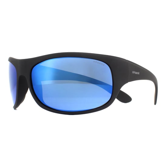 Polaroid Wrap Mens Matte Black Blue Polarized Sunglasses