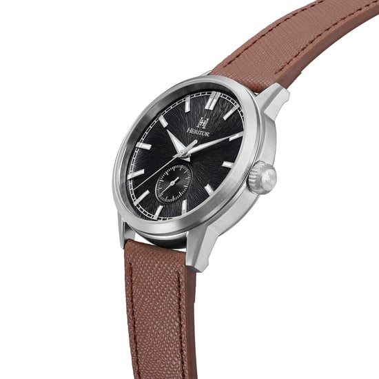 Heritor Automatic Argento Leather-Band Watch