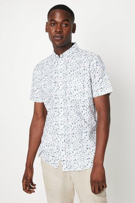 Grey Floral Print Short Sleeve Shirt