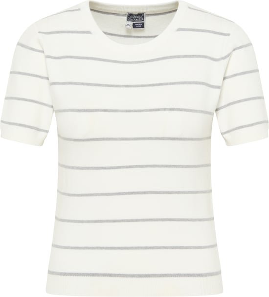 Dreimaster Kurzarm-Pullover Damen Wollweiss Grau Melange - Image 1