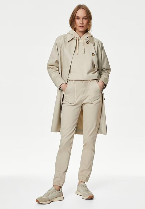 M&S Collection Damen Baumwollmischung Slim Fit Ankle Grazer Joggers Beige - Image 4