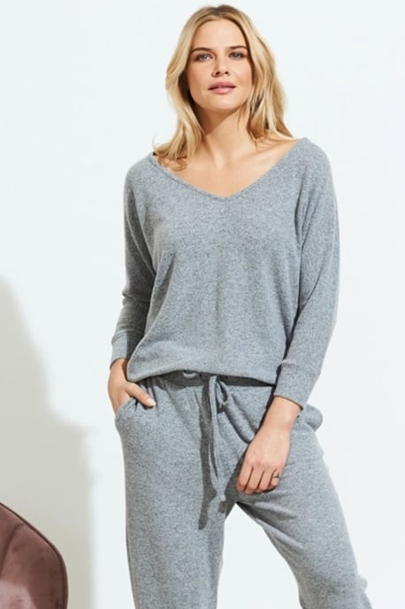 Grey Super Soft V Neck Loungewear Top