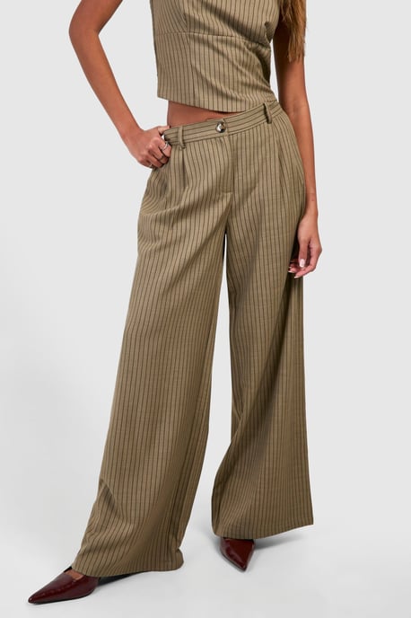 Textured Pinstripe Wide Leg Trousers - Image 4