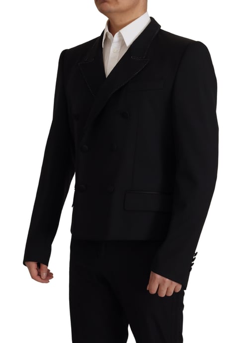 Dolce & Gabbana Schwarzer Doppelreihiger Mantel Blazer Herrenjacke - Image 3