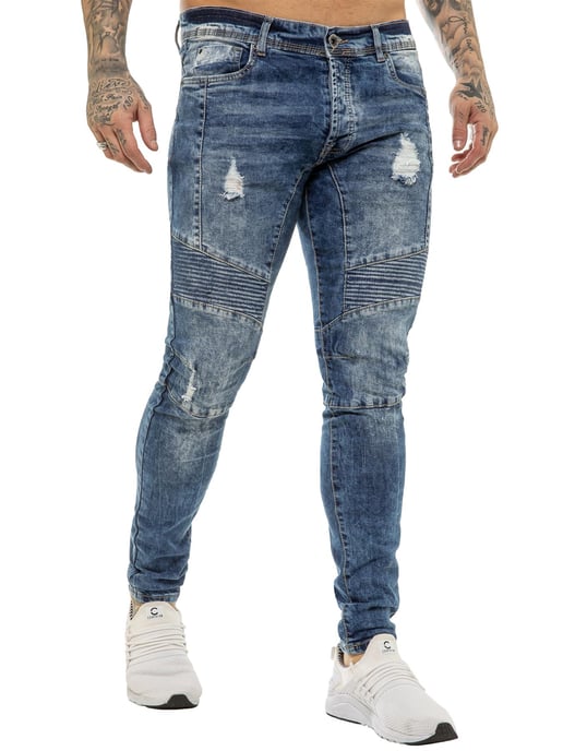 Enzo | Herren Skinny Stretch Biker Denim Jeans - Blau - Image 3