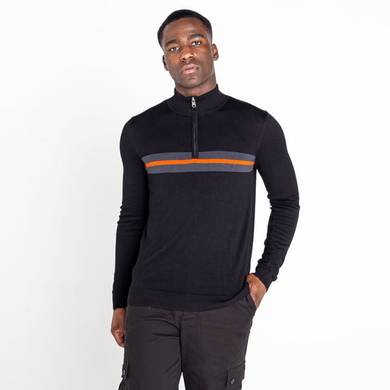 Dare 2B Mens Unite Us Knitted Half Zip Sweatshirt (Black/Amber Glow)