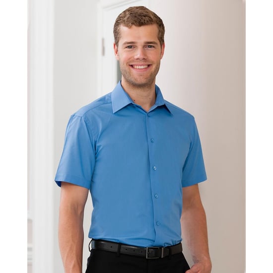 Russell Collection Popelin Herren Hemd, Kurzarm, pflegeleicht (Corporate Blau) - Image 3