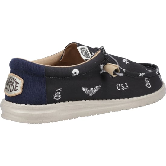 HEYDUDE Wally Stars n Skulls 100% Baumwolle Herren Schwarz Bootsschuhe - Image 2