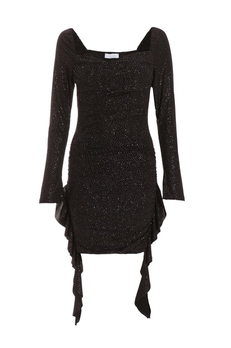 Black Glitter Ruched Bodycon Mini Dress