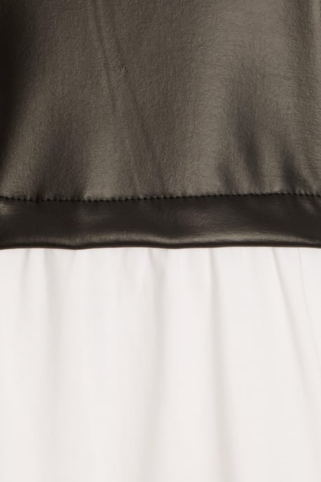 White & Black Faux Leather Shirt Dress