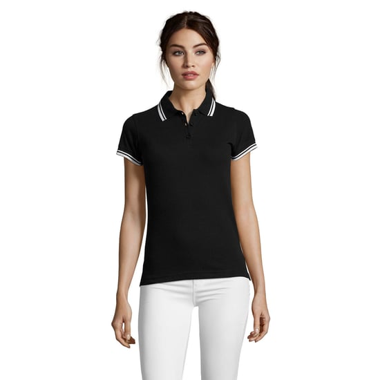 SOLS Womens/Ladies Pasadena Tipped Short Sleeve Pique Polo Shirt (Schwarz/Weiß) - Image 4