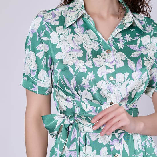 Macro flower print midi shirt- dress