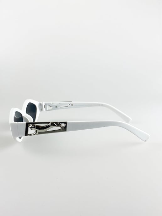 Cateye Sunglasses In White With Panther Badge